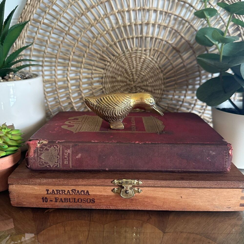 Vintage Solid Brass Duck Figurine Paperweight Small Bird Shelf Sitter MCM Decor